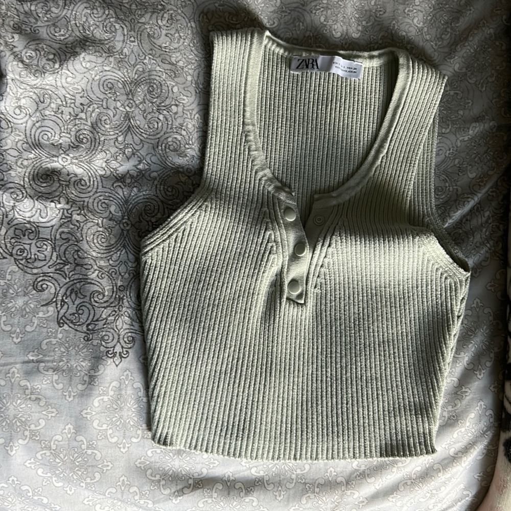 Sage green zara crop top